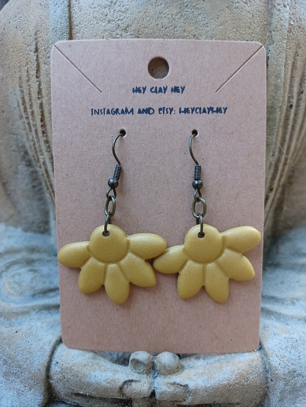 💗 3/$10 💗 Handmade Yellow Clay Half Floral Earrings - Picture 4 of 5